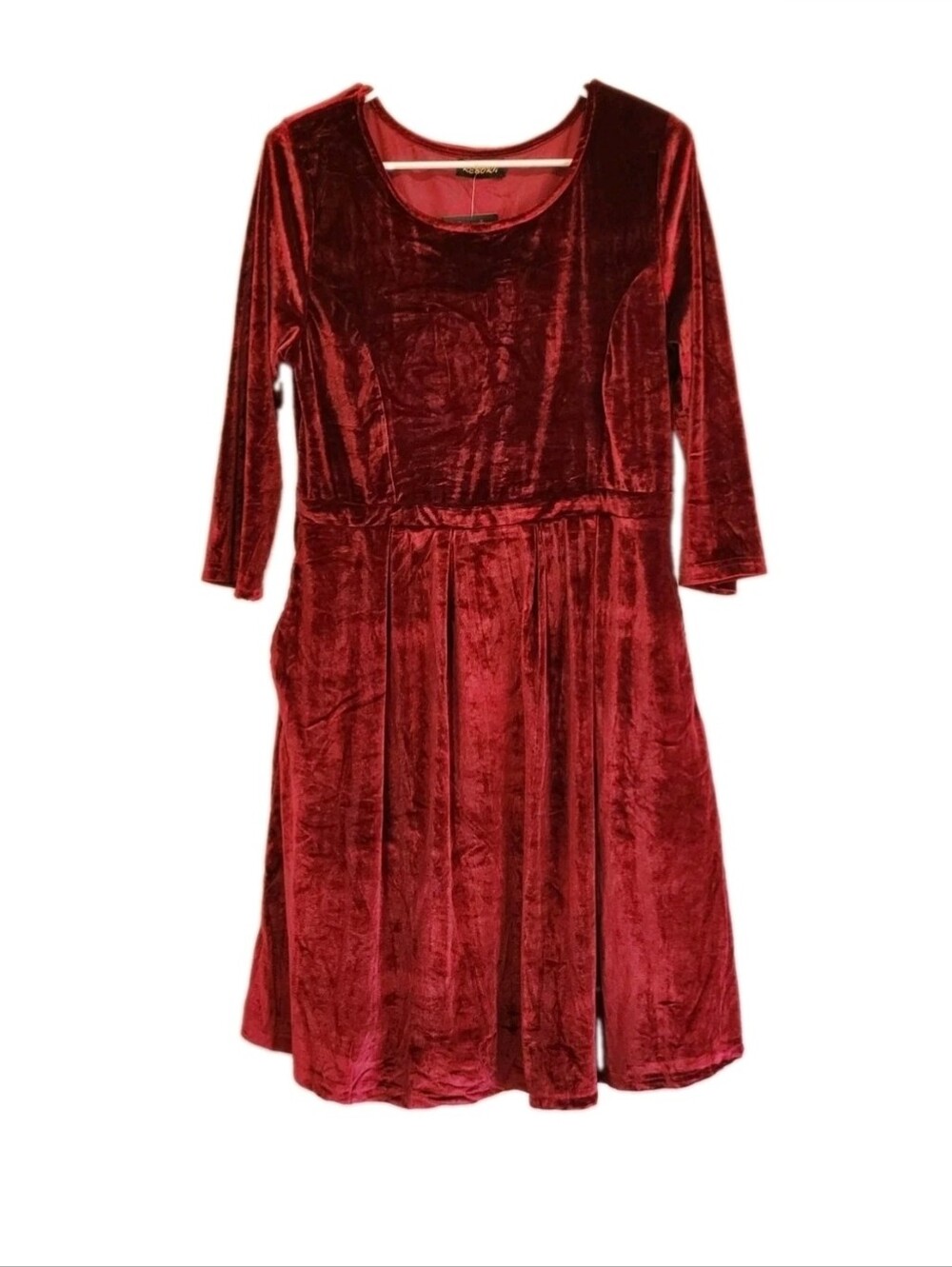 Reborn Red Crushed Velvet 3/4 Sleeve Pocket Dress Size XL